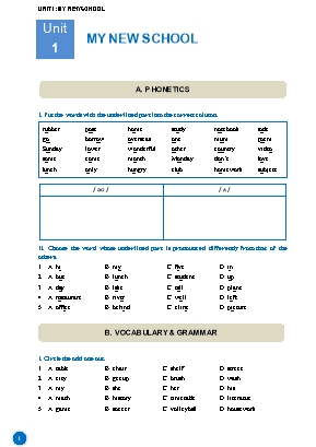 Bài tập Tiếng Anh 6 thí điểm - Unit 1 My new school